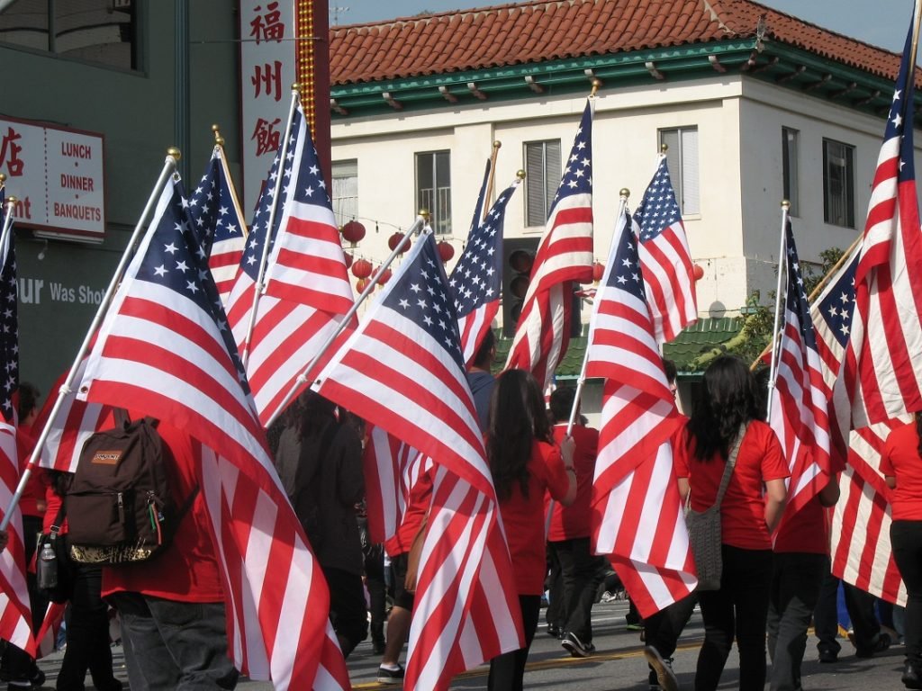 American flags at the Chinese New Year parade 2011