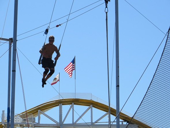 man on trapeze Santa Monica Pier 2014