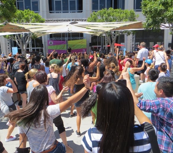Nathan Tresoras leading the crowd in dances