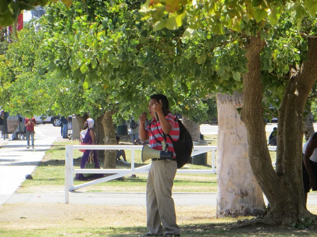 Man preaching in McArthurs Park Los Angeles 2015