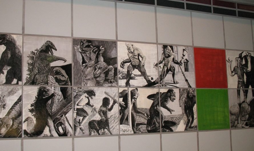 Tiles showing movies and movie stars in the 7th Street Red Line Metro station