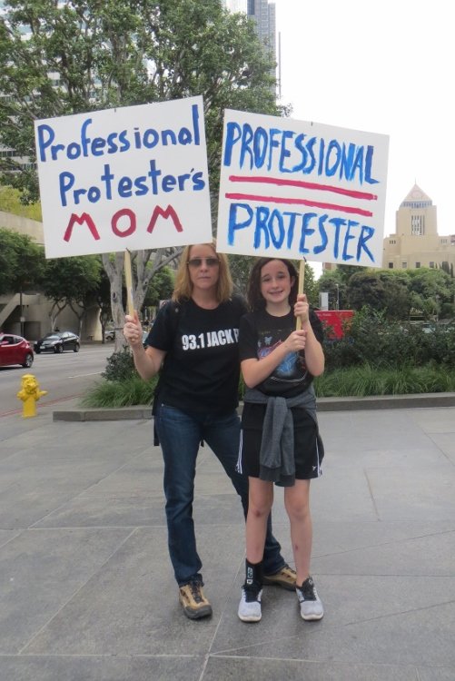 Mother and son protesters