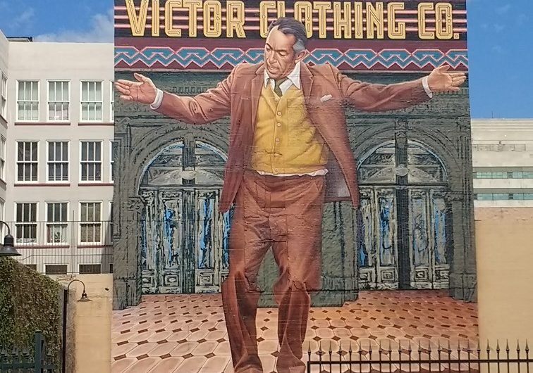 Actor Anthony Quinn reborn on a building in downtown Los Angeles
