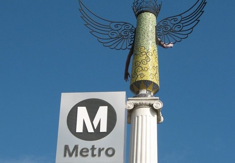 “Resist” reads the sign at a Metro Gold Line station in Los Angeles