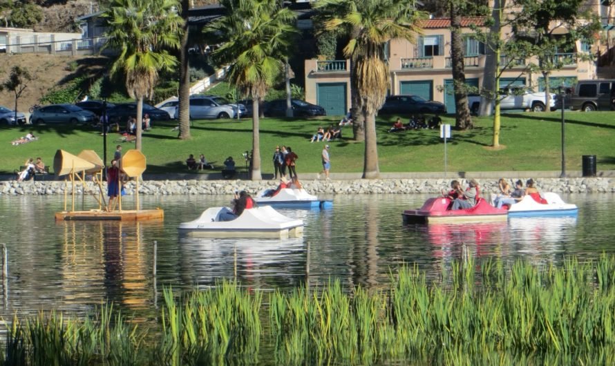 Singing on a raft at Fiesta Perpetua on Echo Park Lake
