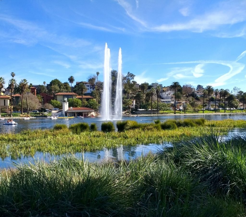 Echo Park lake fountain