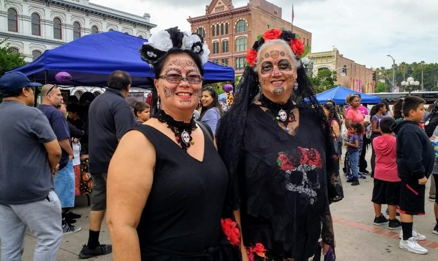 Women celebrating Day of the Dead at Olvera Street