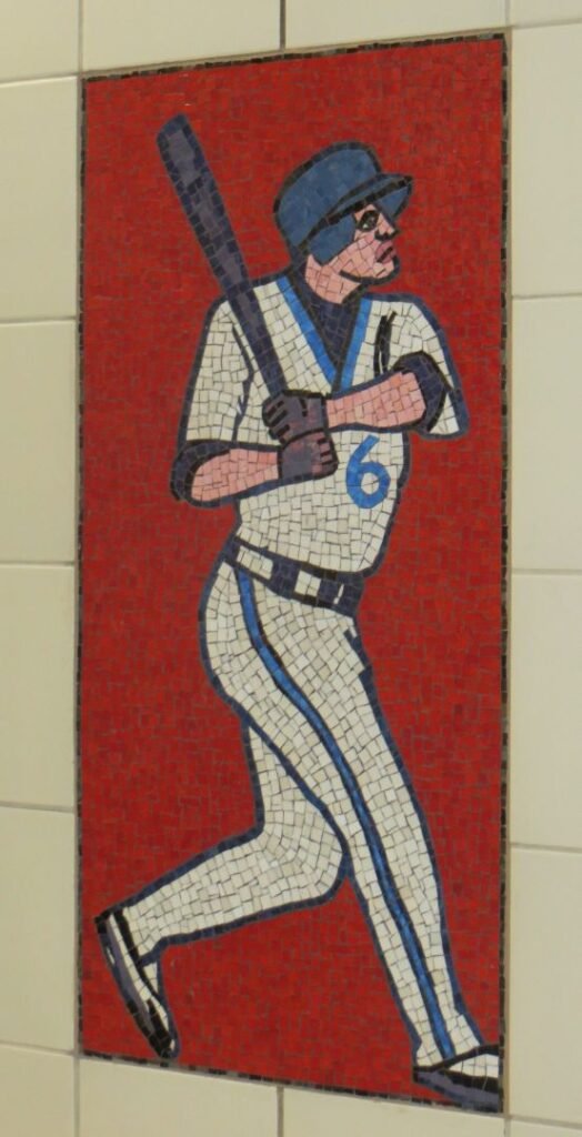 Base ball player mosaic in Red Lines Civic station Metro Los Angeles